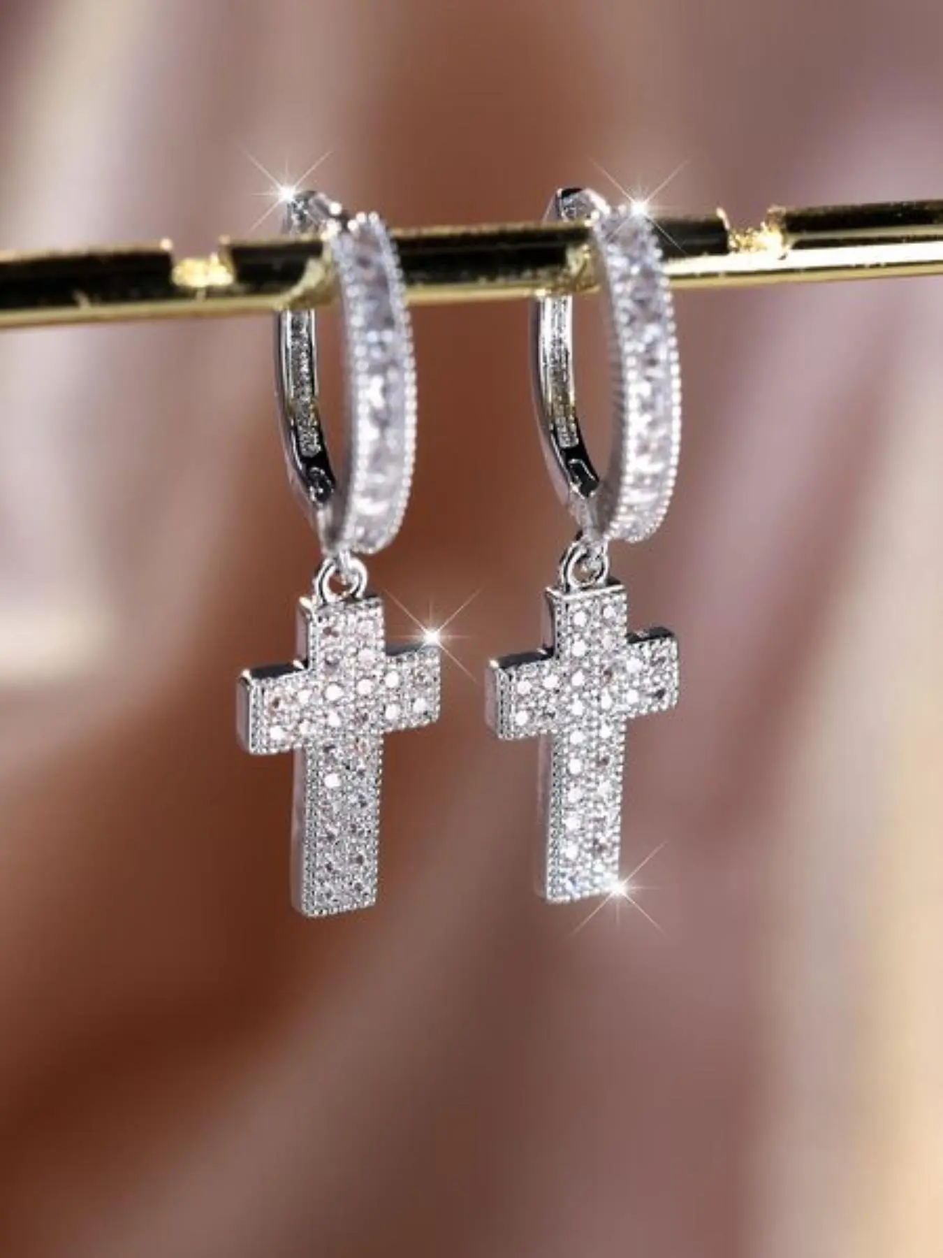 Punk Style Cross Design Dangle Earrings, Artificial Zircon Decor Drop Earrings, Casual All-match Jewelry for Men & Women Gift, Classic Fashion Accessories for Daily Wear, High Quality Earrings, Statement Earrings, Dangling Earrings