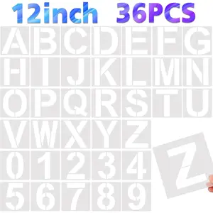 36 Pcs Reusable Letter & Number Stencils for Painting on Wood Wall Fabric Rock Chalkboard Glass (12 Inches)