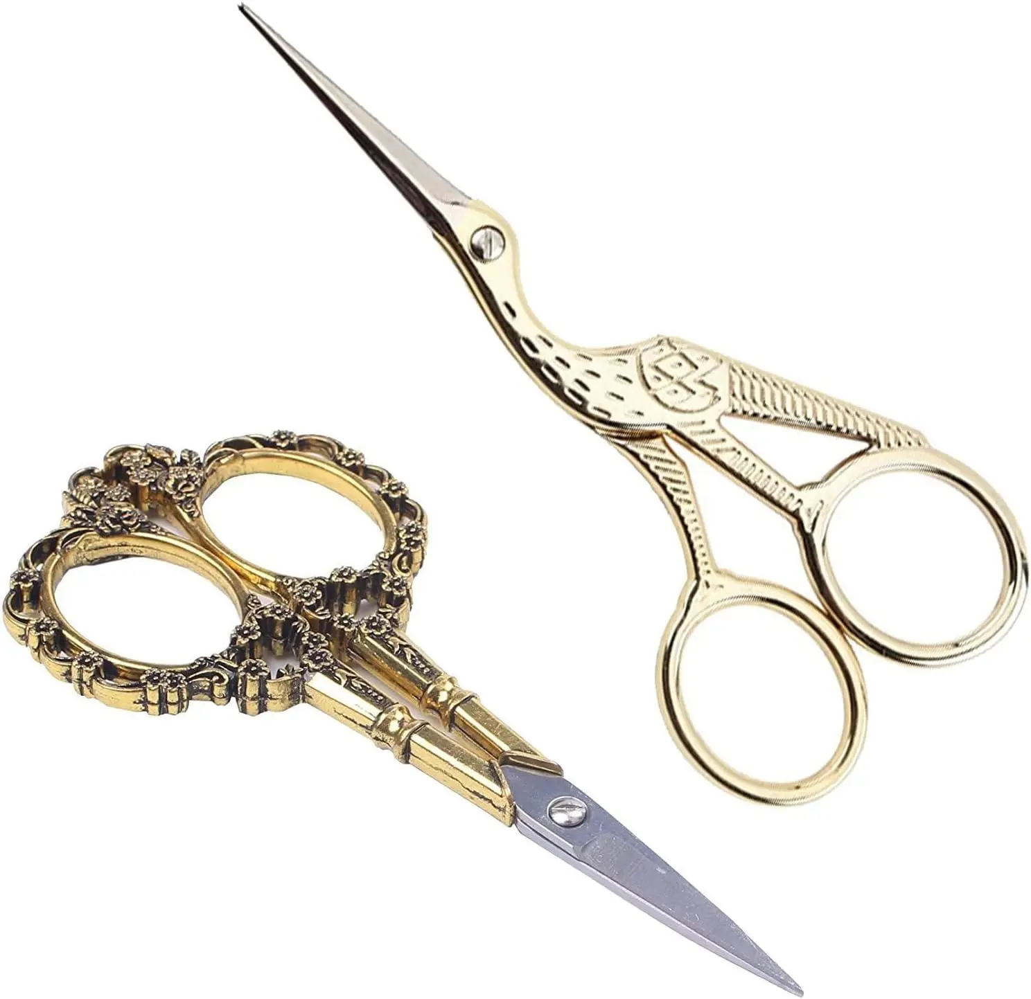 2Pcs Gold Vintage Plum Blossom Scissors and Classic Crane Design Sewing Scissors for Embroidery, Sewing, Craft, Art Work & Everyday Use Cutting Supplies Ribbon Cutter Machine