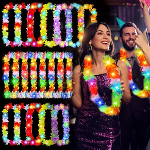 25-Piece LED Luminous Ruo Flower Garlands, Hawaiian Tropical Beach Decor, Festive Party Supplies for Hawaiian Theme Weddings & Carnival Events