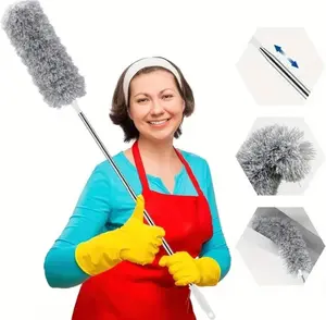 Cobweb Duster with Extension Pole, Spider Web Brush & Ceiling Cleaning Kit, 100" Microfiber Feather Duster Cleaner with Washable Head for Ceiling Fan, Furniture, Home