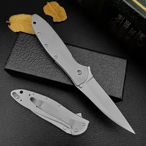 Folding Pocket Knife Flipper EDC Knives 3" Bead Blast Plain Blade, Stainless Steel Handles with Reversible Pocketclip for Men Women