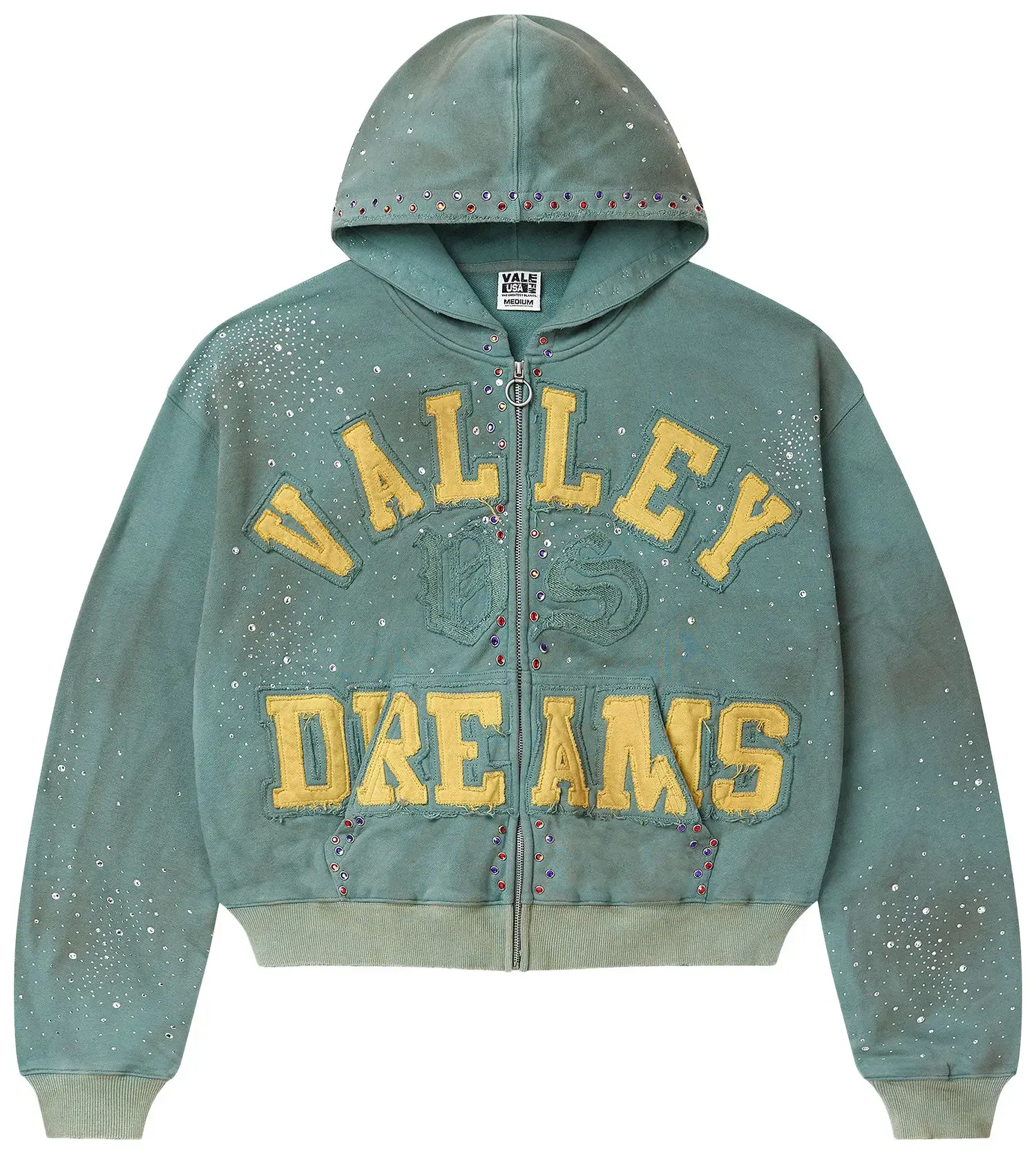 Valee Menswear Casual Hoodie, Dark Mint Zip-Up Sweatshirt, Men's Tops