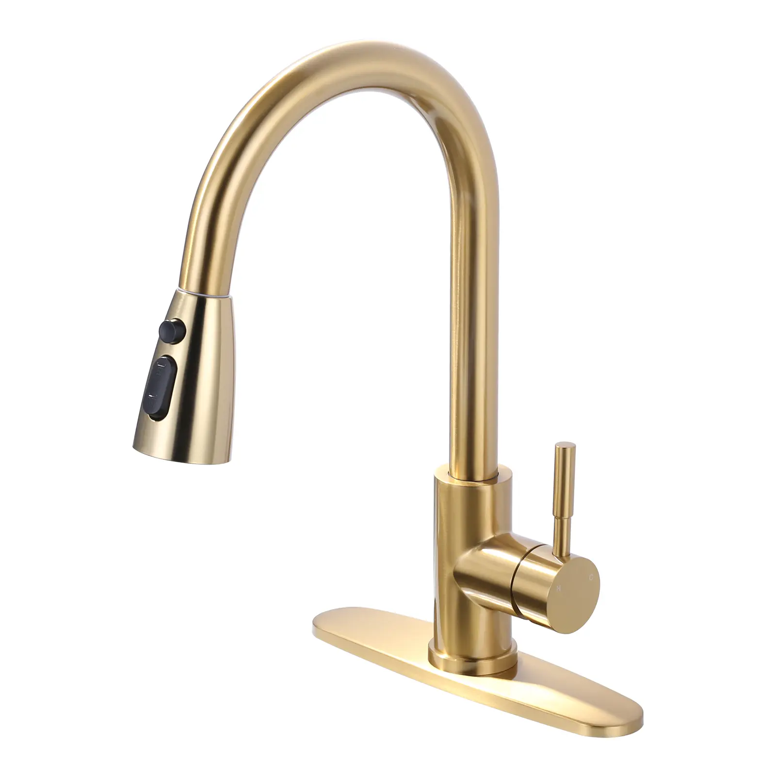 WOWOW Brushed Gold Stainless Steel Kitchen Faucet - High Arc 360° Swivel Spout, 18-in Sprayer, 3 Modes (Stream, High Pressure), Honeycomb Aerator, Water Saver, 1/3 Hole Sink Compatible, 1/2" Adapters, 20-Min DIY Install, Classic French Country Modern Glam