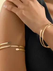 2 Pcs Metal Minimalist Smooth Double Layer Spiral Arm Bands Set, Open Arm Rings, Couple Party Jewelry, Elegant Gift