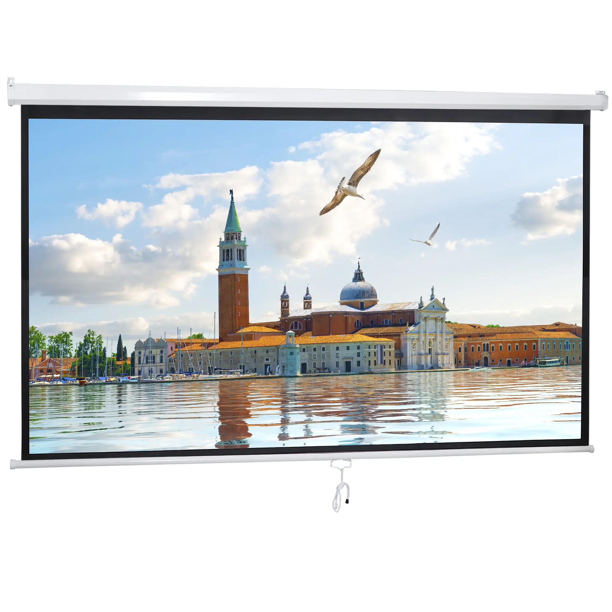 SuperDeal 100-Inch 16:9 Movie Zone Manual Pull-Down Projector Screen, Adjustable 1.1 Gain Matte Durable Fabric, Metal Frame, 160° Hot Spot Free, Ceiling Mount Compatible Home Theater Accessory