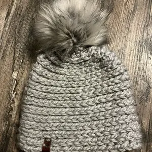 Crochet Pom beanie  solid grey