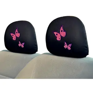 Yupbizauto Butterfly Car Headrest Covers - Elegant Embroidery Purple/Pink Butterfly Design - Universal Fit Soft Fabric Interior Decor Accessories for Women- 2-Piece Set Made in USA