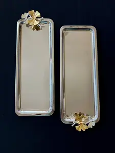 Beautiful butterfly Silver Tray Set (2) Plates Serving Aesthetic