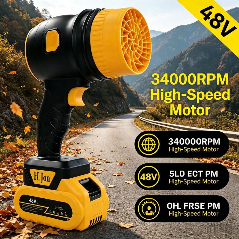 Cordless leaf blower, brushless dust collector, 3400 rpm, handheld electric dust collector for household cleaning, automobiles, and outdoor use. 21V mini dry blower fan, American standard two plug