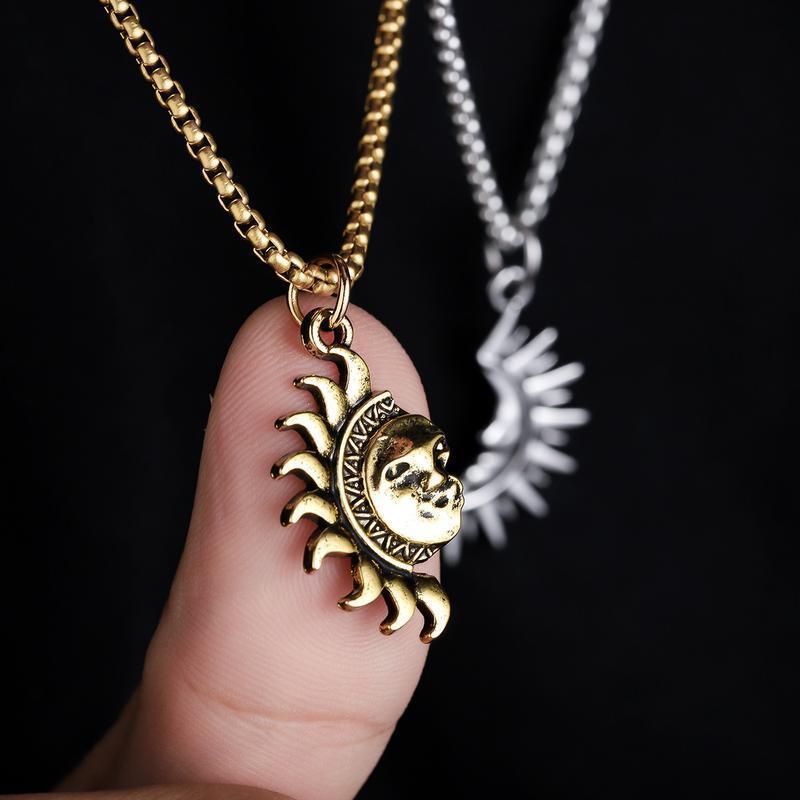 Sun and Moon Asymmetrical Couple Necklace Niche Design High-End Versatile Simple Retro Men and Women Jewelry Limited Time Offer