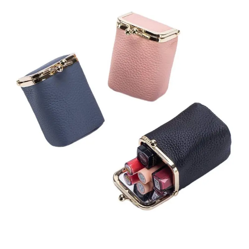 Premium Litchi Texture Leather Lipstick Organizer Portable Multi-use Desktop Storage Mini Box for Home Makeup Arrangement