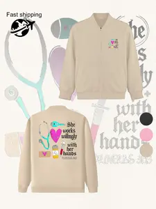 Women's Long Sleeve Zipper Jacket, Casual Graphic Print Coat, Comfortable Fashion Design, Ideal Gift, All Seasons Wear