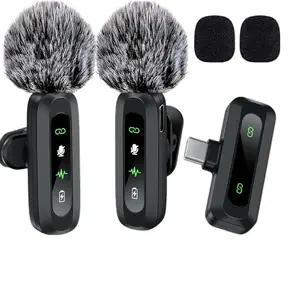 HITOZON 2pc Bluetooth Lovelier Microphone Set with Furry Windscreen and USB Charging Dock for Clear Audio Recording