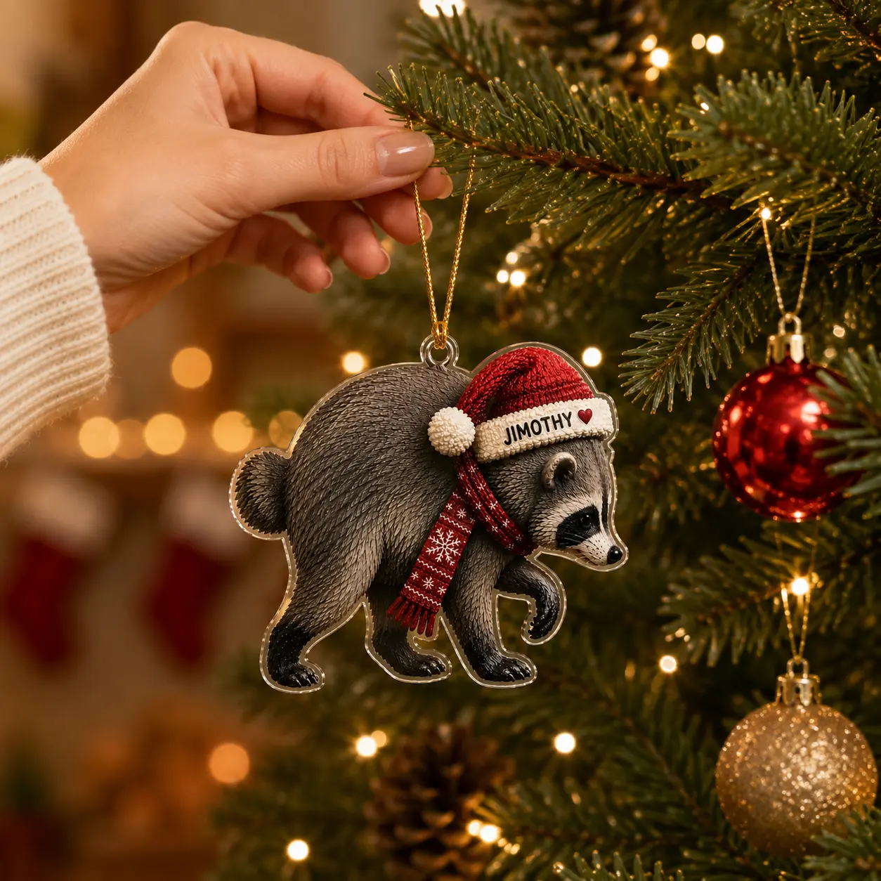 Personalized Jimothy Raccoon Christmas Ornament, Funny Acrylic Tree Ornament, Custom Name Holiday Keepsake
