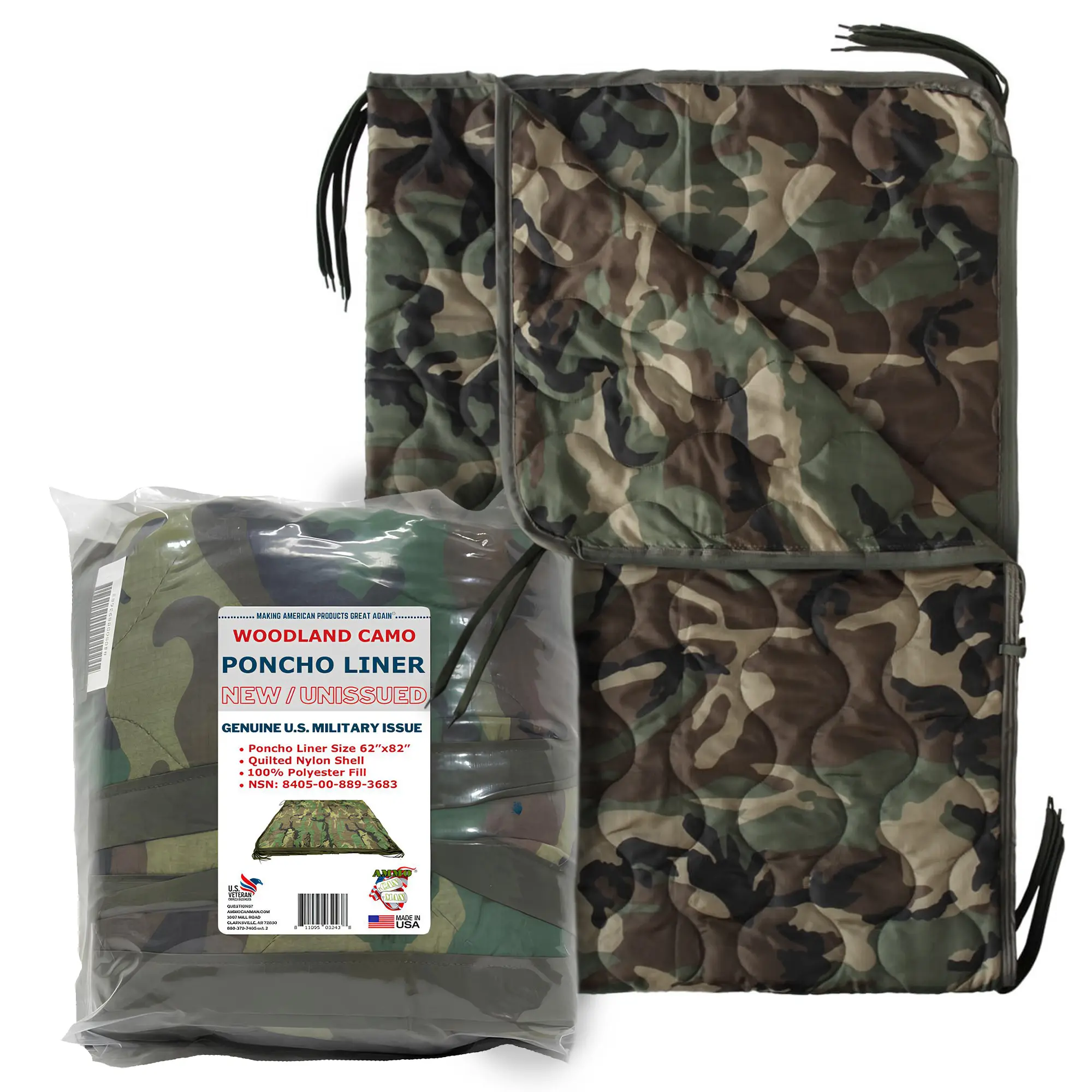 ACM Poncho Liner | MADE IN USA (Woodland Camo) | Woobie Blanket | Insulated Thermal Camping Blanket | Outdoor, Survival, Portable, Water Resistant