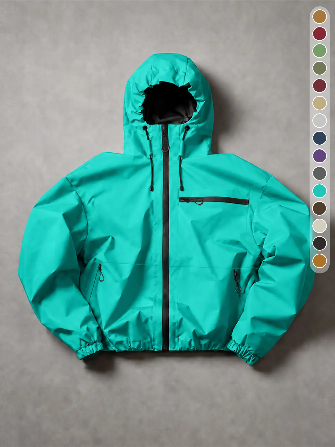 Men Hooded Outdoor Windproof Jacket Solid Color Full Zip Drawstring Waterproof Hiking Travel Outerwear