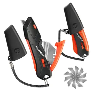 #Summervibes ValueMax 2-Pack Box Cutter Knife, Cardboard Cutter with Self-Retracting 3-Position Locking Blade, Safety Sheath, Lanyard, Extra 18 Blades Included, Blade Storage Design