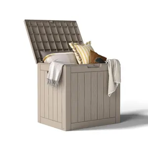 Outdoor Storage Box, 31 Gallon Deck Box Indoor and Outdoor Use, Waterproof Resin Storage Bin for Package Delivery, Patio Cushions, Gardening Tools, Lockable, UV Resistant