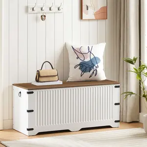 HOOBRO Storage Bench, Toy Box Organizer, Toy Chest with Safety Hinge, Farmhouse Style Storage Chest, 39.3 x 15.7 x 17.7 Inches for Living Room, Bedroom, Entryway, White and Walnut #SpringSale #BigSpringSale