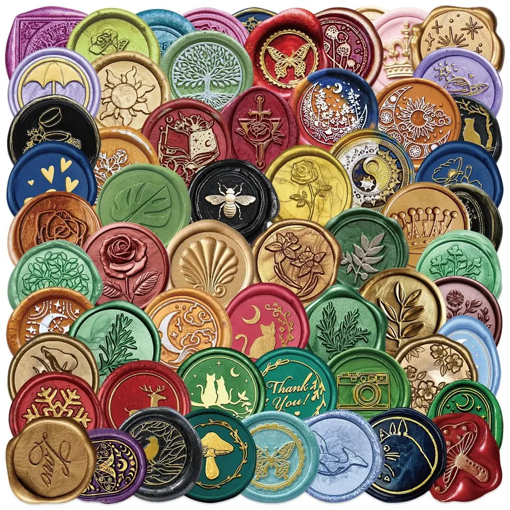 64Pcs Wax Seal Stamp Graffiti Stickers - Waterproof DIY Decor for Phone Case/Journal/Luggage reforgedglory DIY Decorative Stickers