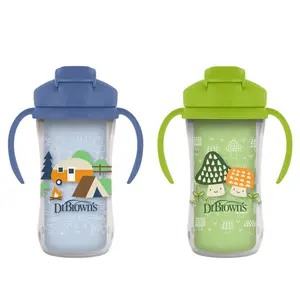 Dr. Brown'S Milestones Insulated Sippy Cup with Straw &Handles, Green/Blue, 10Oz/300Ml, 12M+, 2 Pack Dr. Brown's