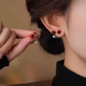 Ankole Red Rose Flower Stud Earrings, Fashion Gentle Exquisite Design Two-Wear Jewelry DZEH4747