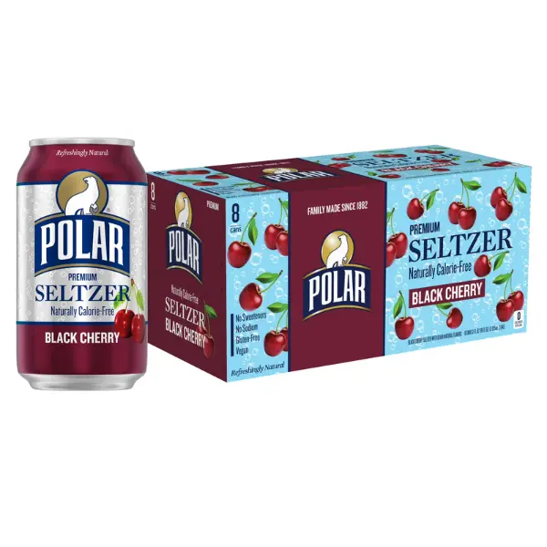 Polar 0 Calorie Black Cherry Sparkling Seltzer Water, 12 fl oz, 8-Pack Cans