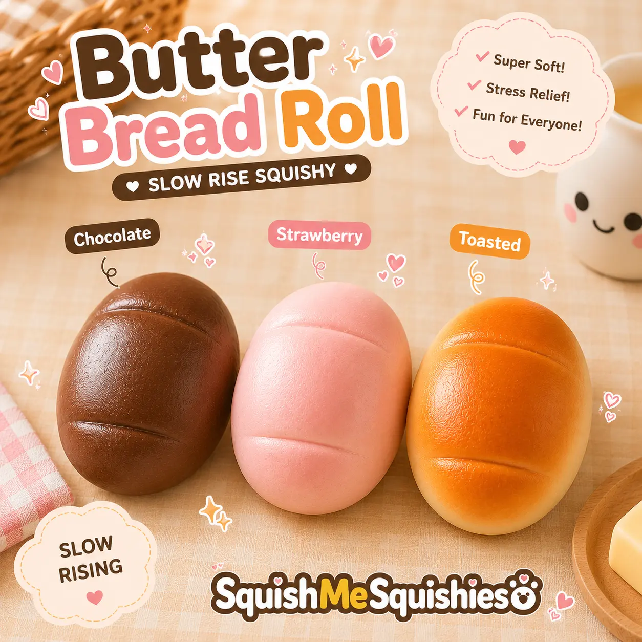 5 cm Butter Bread Roll Slow Rising Squishy Stress Relief Sensory Toy for Adults & Kids - Soft & Fun Sensory Play adult fidget stress-relief