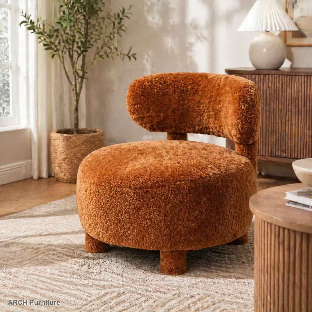 Khaki Classic Arch Fur Fabric Armless Wingback Armchair - 28x28x30 (28.35"D x28.35"W x30.12"H), Solid Wood Legs, Plush Padding, 250 lbs Capacity, 27.94 lbs Weight, Assembly Required, Reading Nook Living Room Furniture