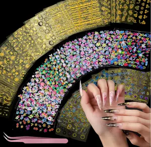 Teenitor 50 Sheets Nail Stickers for Nail Art, Flower Nail Art Stickers Gold Floral Nail Decals for Nails Design, Nail Decor Nail Accessories for Women Girls Kids Summer
