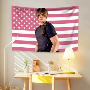 Leon Kennedy American Flag Tapestry Wall Hanging Hippie Home Decor Aesthetic Bedroom Dorm Decor Background Cloth Birthday Gift