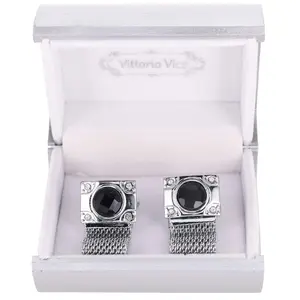 Vittorio Vico Vibrant Colorful Square Crystal Chain Cufflinks in Round Setting