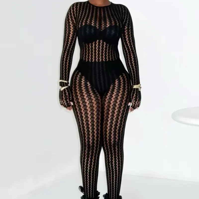 ￼ One Piece Lace  Stretch Rompers  Backless Bodycon Jumpsuit  Party Wear Long Sleeve Womenswear summerwins