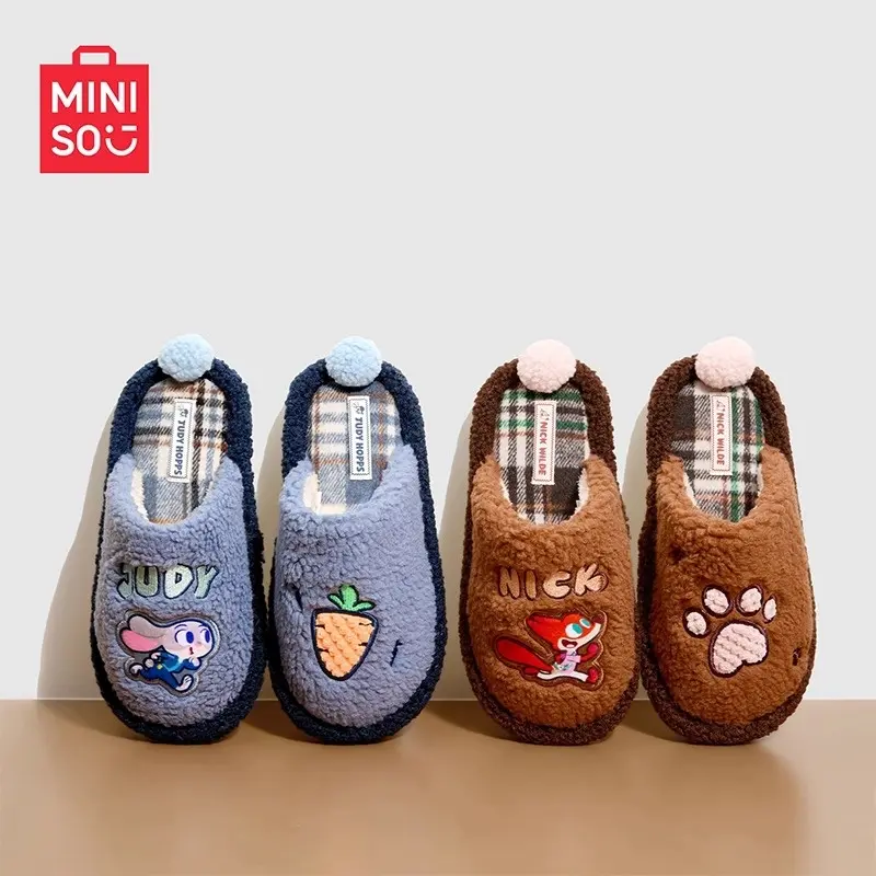 Disney Zootopia Series Women's Stylish Casual Plaid Design Cotton Slippers - Soft, Warm Footwear for Home Comfort, Sizes 6-6.5, 7-7.5, Slide Flipflop Walking Shoes for Holiday Use, Plaid Design Slippers, Warmth, Slip-On, Back To School