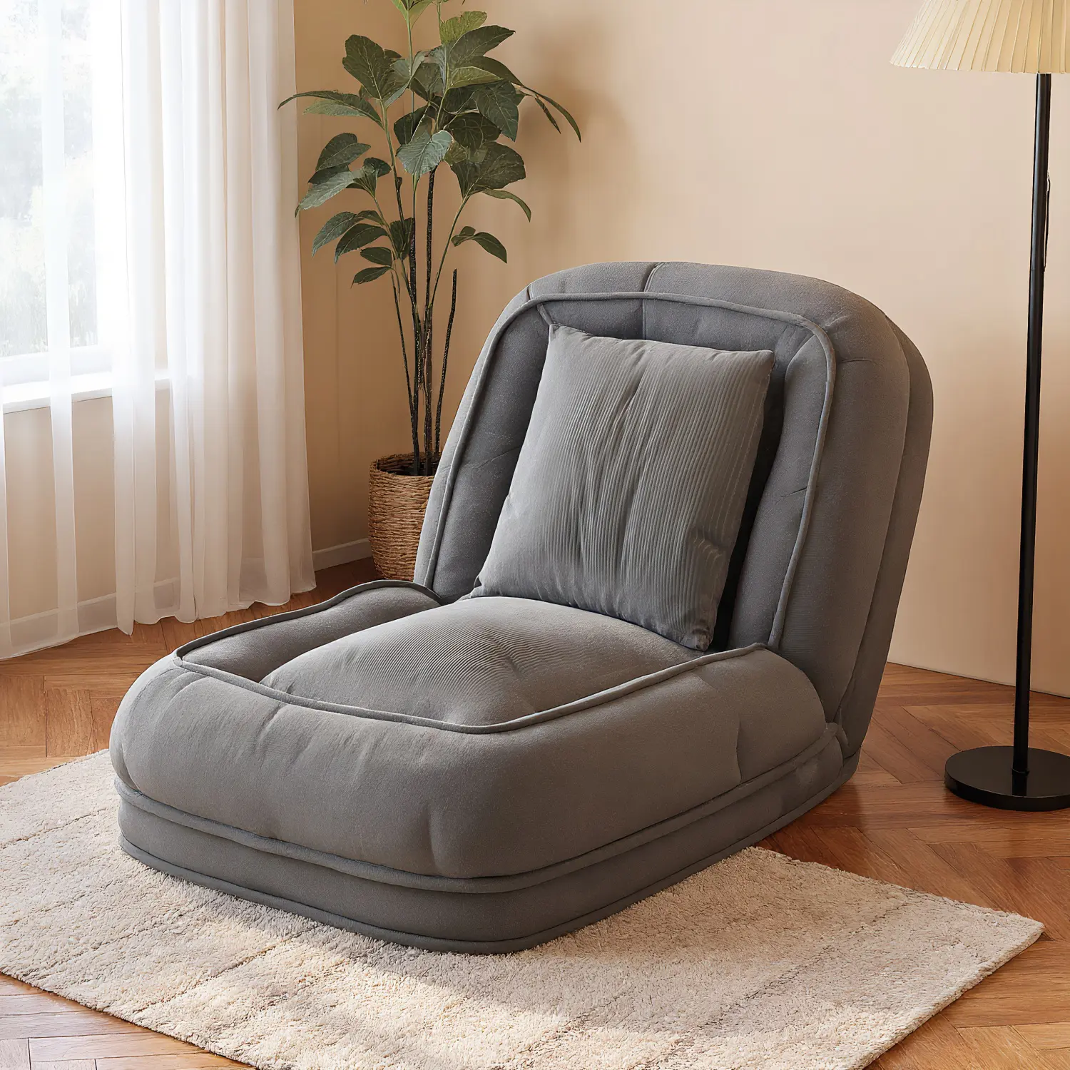 Spaco Corduroy Folding Floor Sofa Bed - 5-Adjustable Position Recliner Chair with Pillow, Foldable Mattress, Back Support, Adjustable Chaise Lounge, Tool-Free Compact Fit for Living Room, Bedroom, Furniture For Small Spaces, Apartment Decor