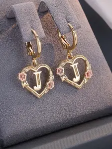 26 Letter Earrings Initials Design Elegant Heart Flower Hoop Earrings Fashion Women Earrings Anniversary Mother's Day Gift Jewelry Gifts Heart Shape Earrings