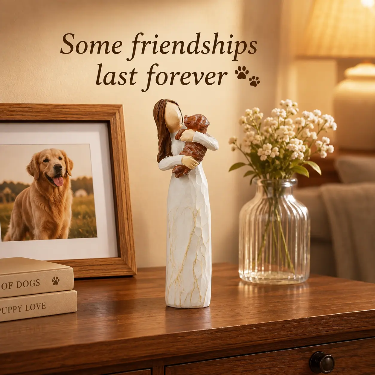 Person Hugging Dog Resin Figurine, Dog Lover Gift, Pet Memorial Keepsake, Shelf Desk Home Decor
