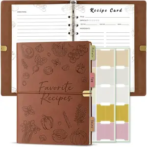 Recipe Book Binder to Write in Your Own Recipes, Waterproof Leather Recipe Journal Notebook, Make Your Own Favorite Cookbook (Brown)