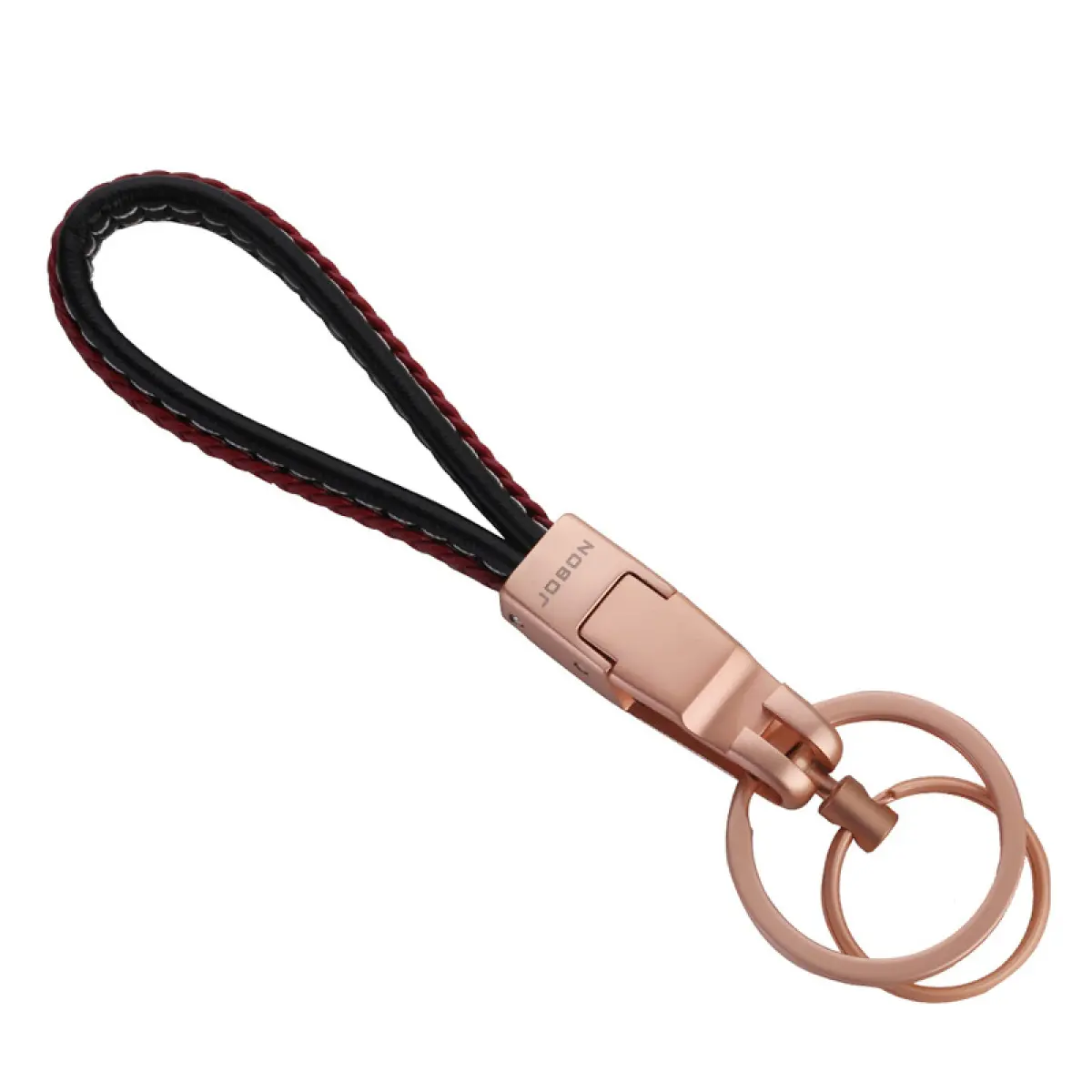 JOBON Fashion Women's Hand-Woven Leather Keyring - Double Ring, Flexible Detachable Metal Keychain, Durable, Casual Daily Use for Car/Motorcycle Keys, High-End Gift Box Packaging, Car Interior Accessory