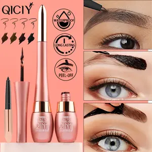 QICIFY 2-in-1 Easy Peel-Off Eyebrow Cream & Pencil - Waterproof, Long-Lasting, Tattoo-Grade Color, Medium Coverage, Suitable for All Skin Types, Naturally Peelable, Versatile Application