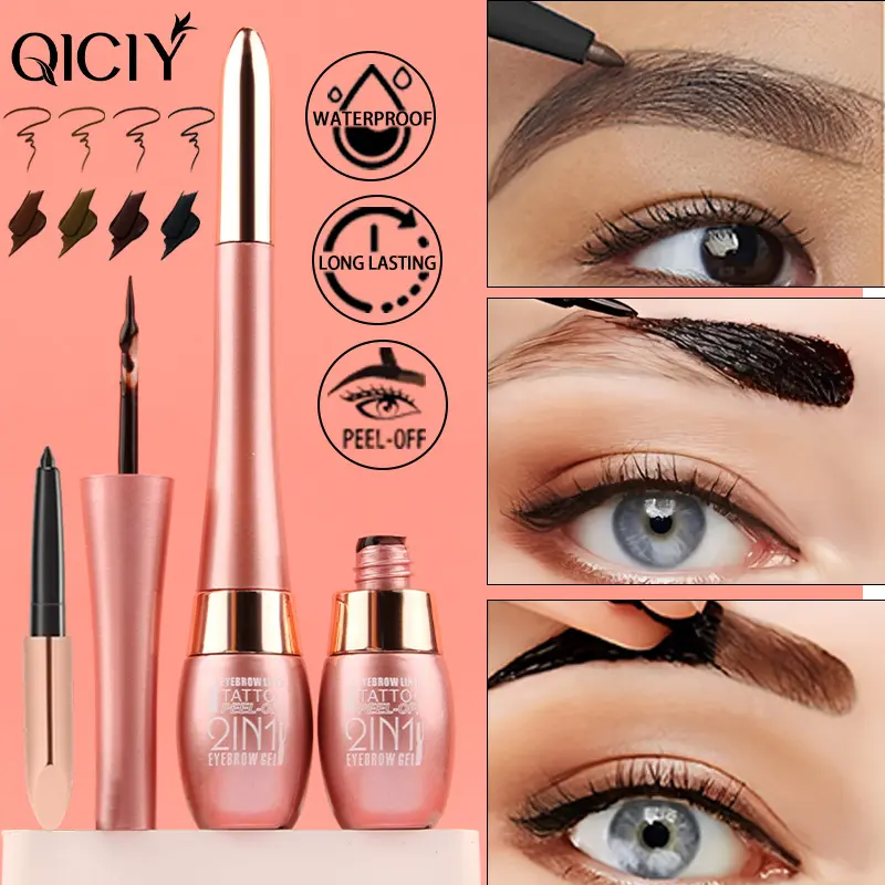 QICIFY 2-in-1 Easy Peel-Off Eyebrow Cream & Pencil - Waterproof, Long-Lasting, Tattoo-Grade Color, Medium Coverage, Naturally Peelable, Versatile Application, Suitable for All Skin Types, Eyebrow Makeup, Cosmetic, 2-In-1 Eyebrow Gels