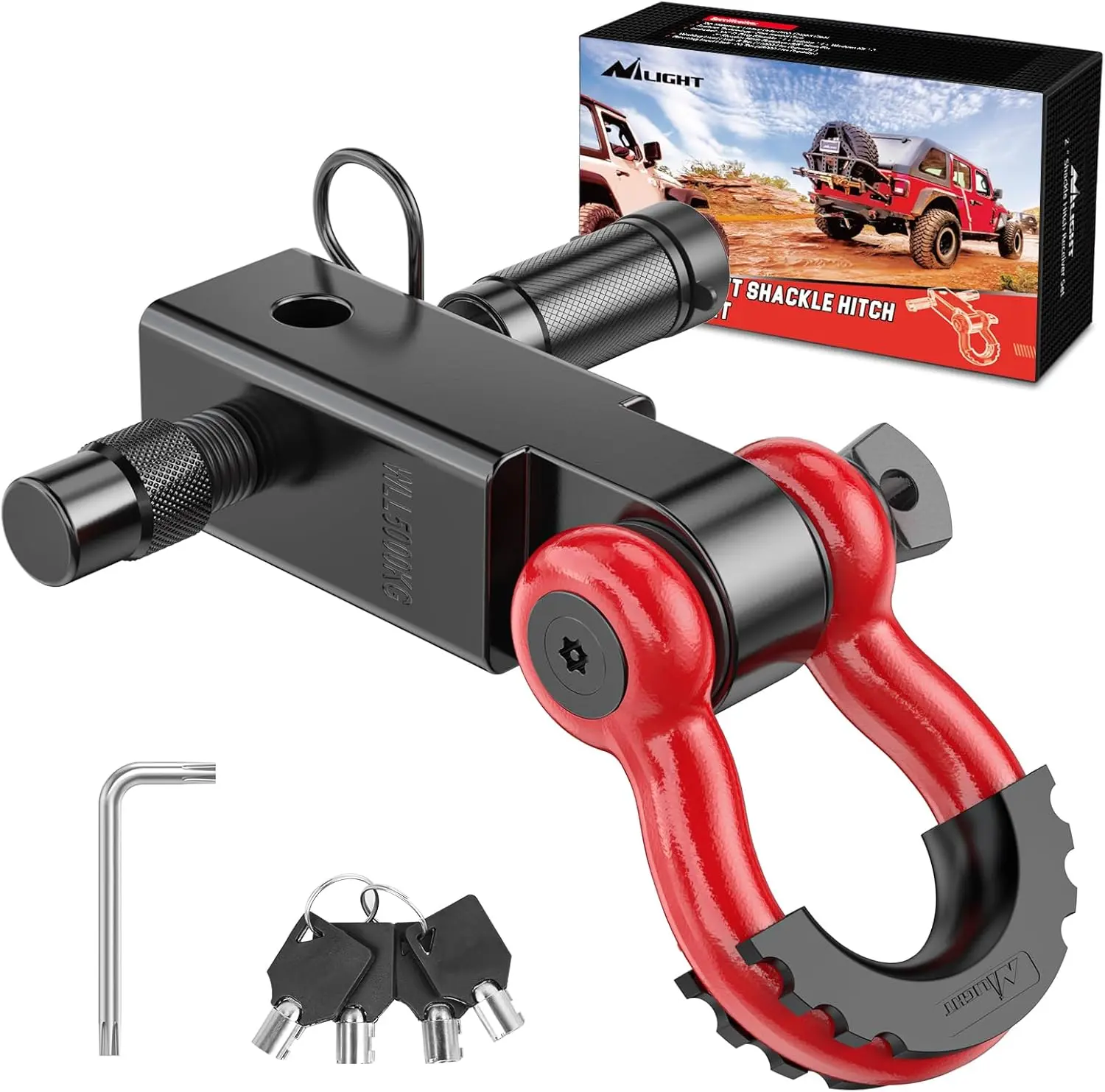 Nilight Drop Forged 2" Shackle Hitch Receiver Kit - 3/4" Anti-Theft D-Ring Shackle, 5/8" Lock Pin, 2pcs Washers, 45000 LBs High-Tensile Load Breaking Strength, Corrosion Resistant, Standard Fit for Trucks, Off Road Vehicles, Dual Hitch Pin Holes, 2 Inches