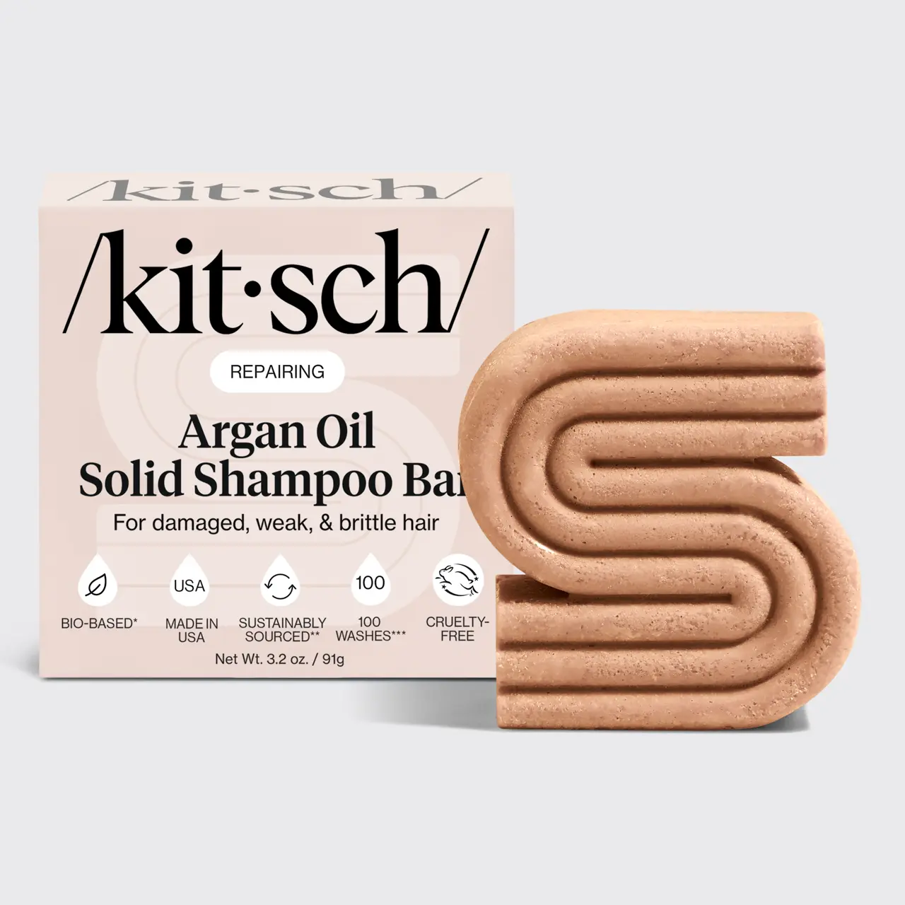 Kitsch Argan Oil Solid Shampoo Bar – Vegan, Natural, Made in USA, Paraben & Sulfate-Free, Repairs Damaged, Weak, Brittle Hair, 3.2 oz