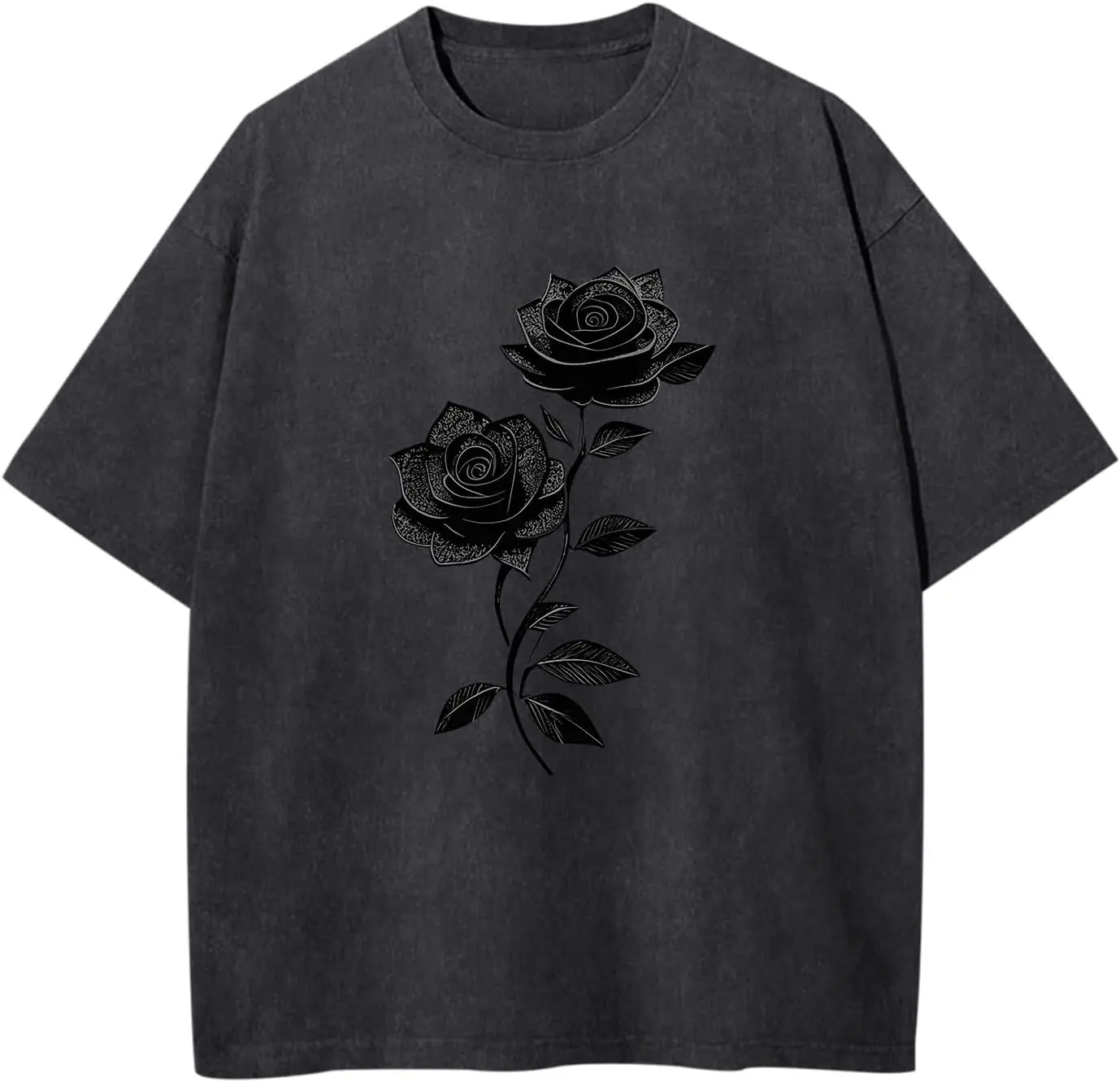 Mens Graphic T-Shirts Rose Floral Print Oversized Gothic Shirts Goth Shirt Vintage Grunge Tshirt Acid Wash Tee Tops