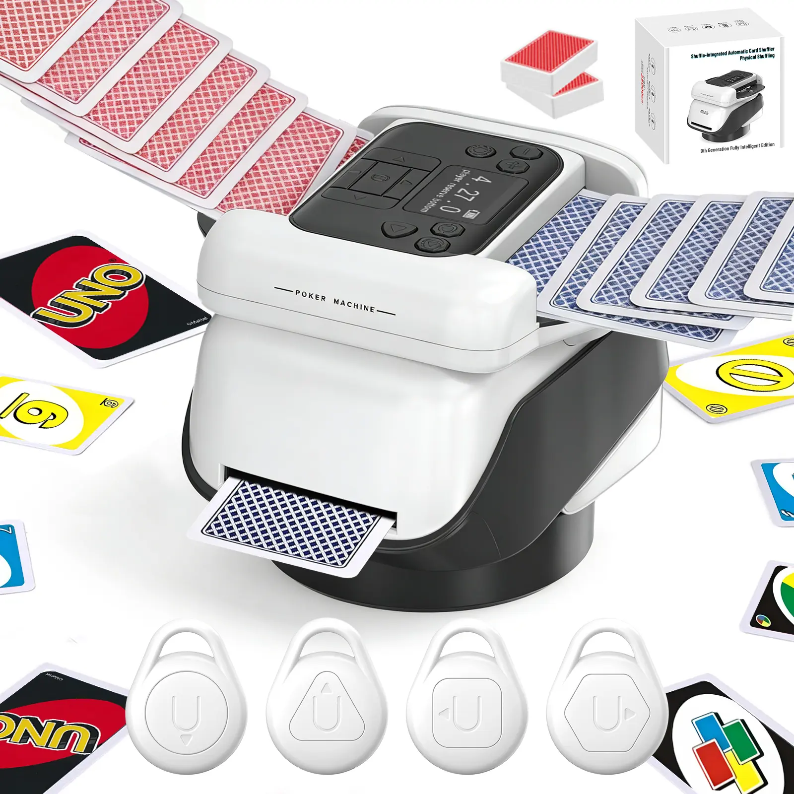 Automatic Card Dealer & shuffler with 360° Rotation Function, Adjustable Card Allocation for Many Players, Versatile Output Angle and Compatibility with Different Cards (with Remote Controls)