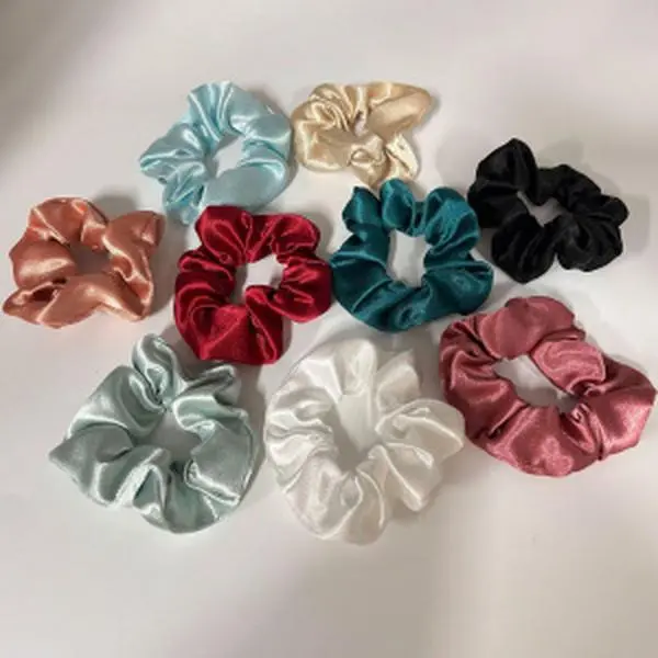 GWZHL-Gift Solid Color Crystal Satin Scrunchie Ins Korean Style Simple Retro Fat Scrunchie Hair Tie