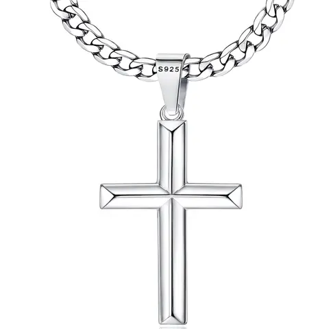 [NEW] Milacolato Unisex Beveled Edge Cross Pendant Necklace - 5mm Stainless Steel Figaro or Cuban Link Curb Chain, Faith Pendant, Necklaces for Women, Unisex Jewelry with Gift Box, Cross Necklace, Chains