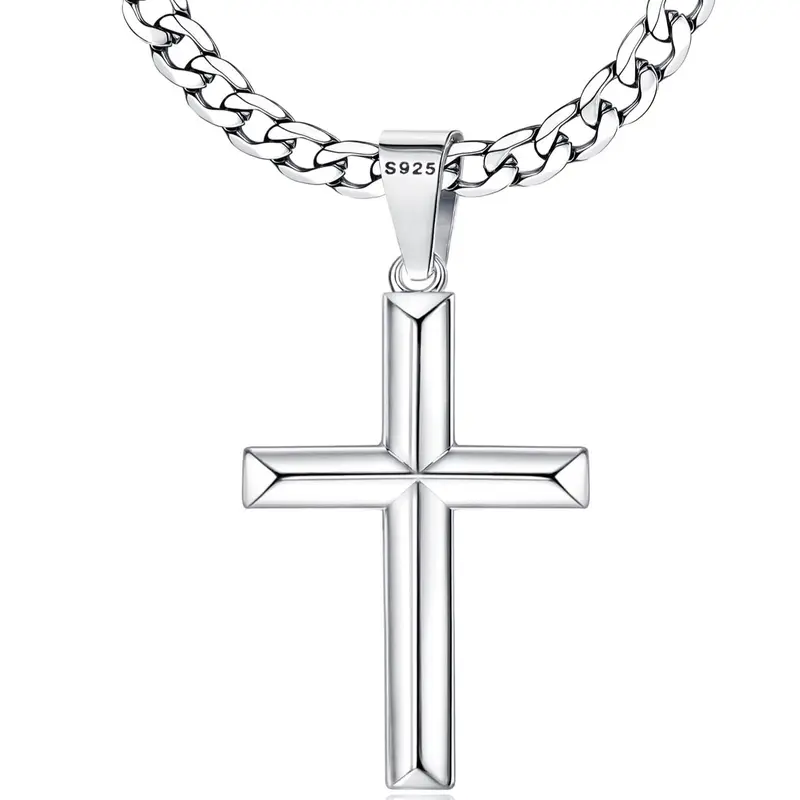 [NEW] Milacolato Unisex Beveled Edge Cross Pendant Necklace - 5mm Stainless Steel Figaro or Cuban Link Curb Chain, Faith Pendant, Necklaces for Women, Unisex Jewelry with Gift Box, Cross Necklace, Chains