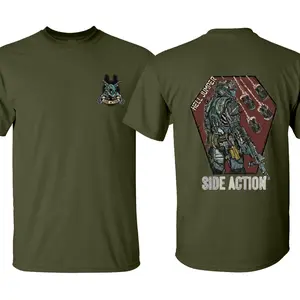 Hell Jumper Mandalorian Marksman Side Action Tee, Patriotic Military Graphic Tee, Perfect Gift for Veterans and Soldiers, Unisex Cotton Short Sleeve Shirt for Daily Wear, Outdoor Activities & Casual Street Style